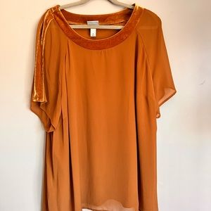 Burnt Orange flowy top with velvet trim 4xl